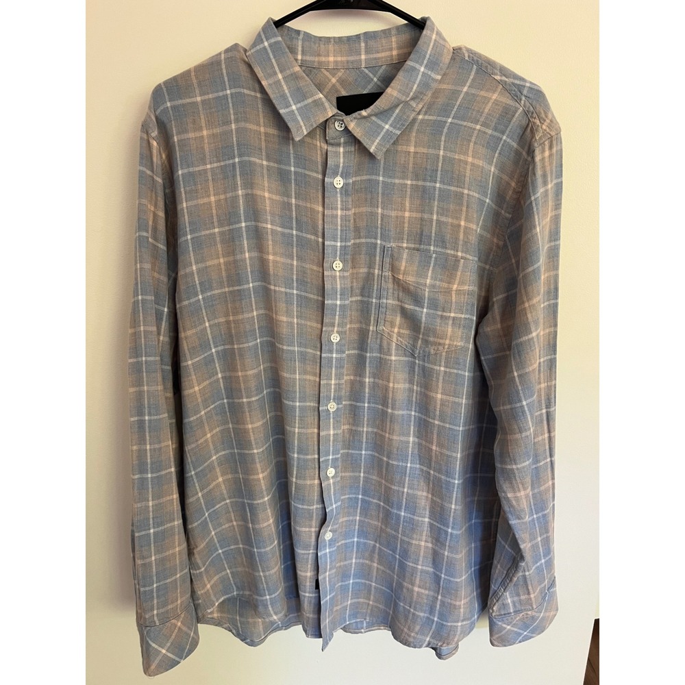 Rails Wyatt Shoreline Pach Tide Blue Tan Plaid Cotton Button Down Shirt Mens L‎